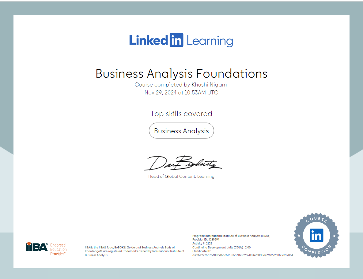 Business Analysis Certificate